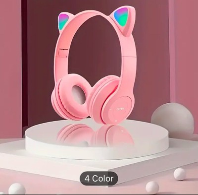 Chic Cat Ear Wireless Earphones with Rainbow Cushions - Foldable, Wireless