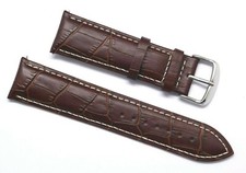 20 22 24mm Brown/White Crocodile Grain Leather Unisex Replacement Watch Strap