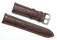 20 22 24mm Brown/White Crocodile Grain Leather Unisex Replacement Watch Strap