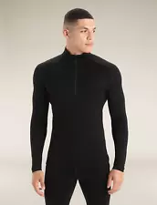 Icebreaker 260 Tech Long Sleeve Half Zip Merino Wool Base Layer Black Men Size M