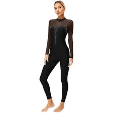 DE Damen Glitzer Ballettanzug Langarm Turnanz...