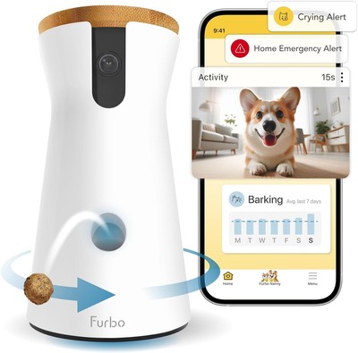 360 ° Dog Camera: Home and Dog Safety Alert, Rotating Pet Care Dispenser Camera