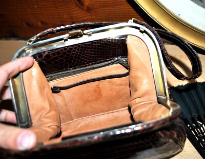 Sac à Main VINTAGE En Crocodile Véritable D'Argentine Années 1970 - Cuir Authentique