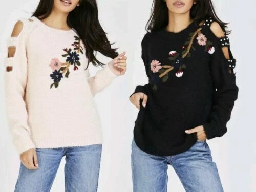 Crew Neck Floral Jumpers & Cardigans for Women