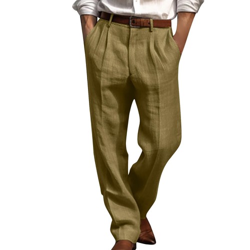 Men's Casual Loose Trousers Comfortable Solid Color Pants Cotton Linen Trousers - Picture 5 of 27