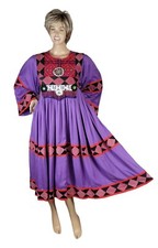 Vintage 1970s Afghan Kuchi Embroidered Beaded Patchwork Bohemian Tribal Dress