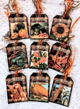 Prim Vintage Fall Blessings Autumn 9 Gift Hang Tags Parties Junk Journals 541R
