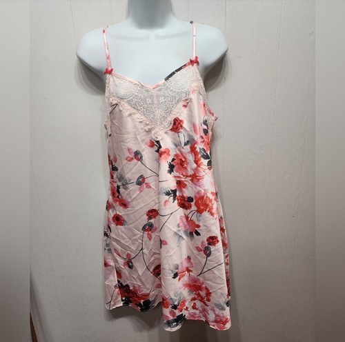 Apt 9 Chemise Medium Pink Silky Lace Sexy Sleepwear Intimates Floral B800