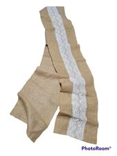 Burlap Table Runner Valance Lace Strip In Middle 14x144 In  Farmhouse Wedding 