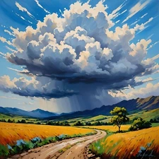 ACEO Art Card Distant Storm on the in the Valley Lots of Flash Bang Appeal