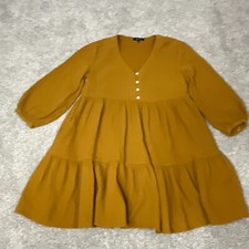 Madewell Dress Womens 4 Mustard Lightspun Mini Babydoll Pockets Boho Tiered