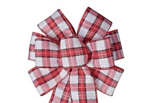 White Red Black Woven Plaid Wreath Bow Christmas, Holiday, Wired, Several Sizes