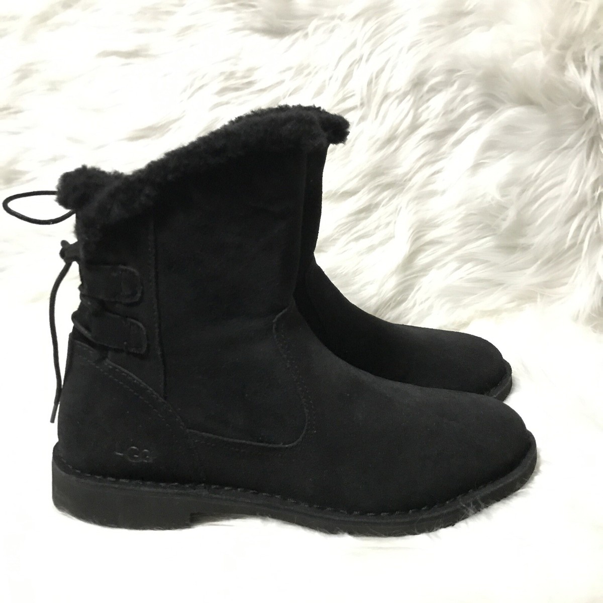 UGG Naiyah Boot Lace Up Back Black Suede Leather Women's Sz 11 New