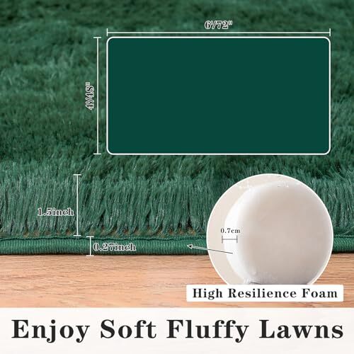 Super Fluffy Rug for Bedroom Feet Modern Shag Dark Green Area 4x6 Deep Green - Picture 2 of 7