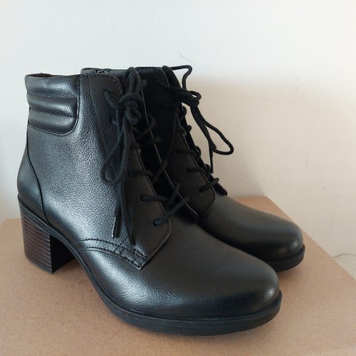 CLARKS HOLLIS JASMINE WOMENS BLACK LEATHER HEELED LACE UP ANKLE BOOTS