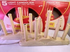 2 Candolier Christmas Window Electric Plastic Drip Candle Sticks 5 light Box Vtg