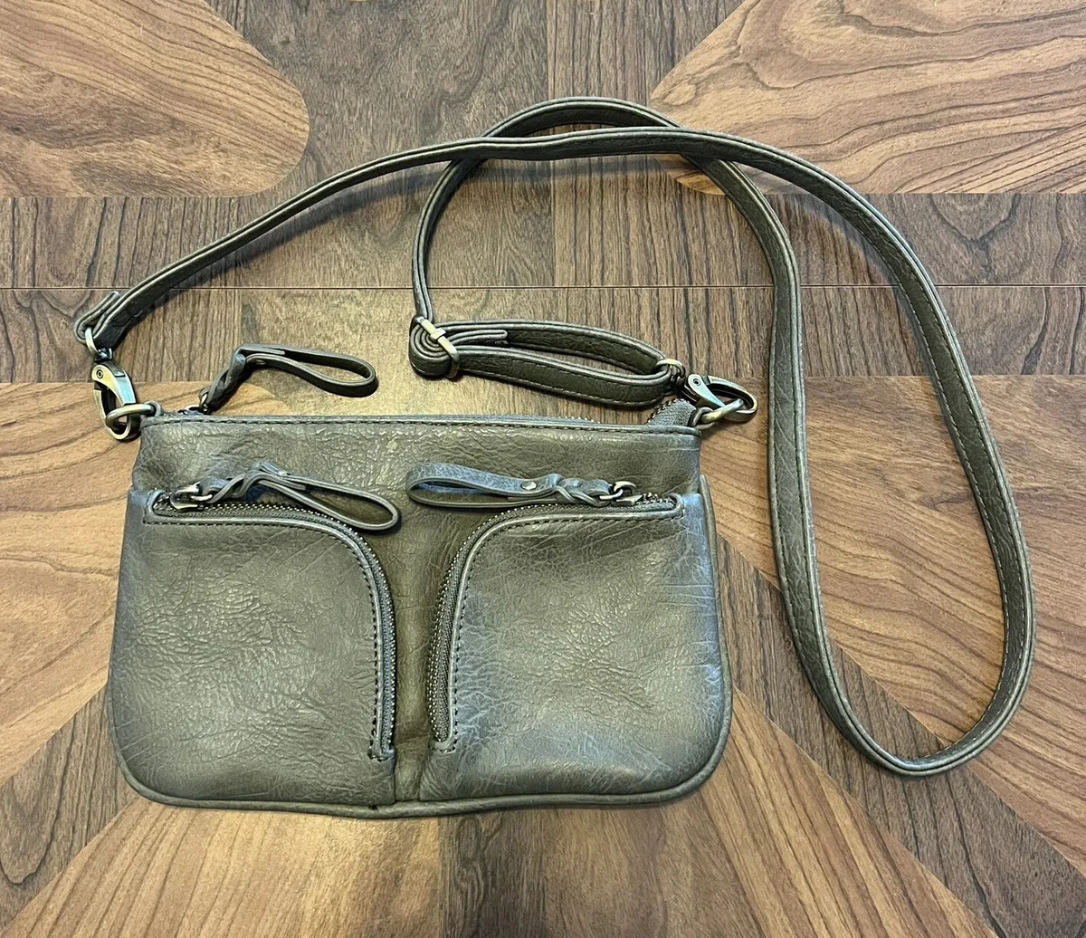 Free People Green Vegan Leather Purse Bag Zip Strap Shoulder Double Pockets