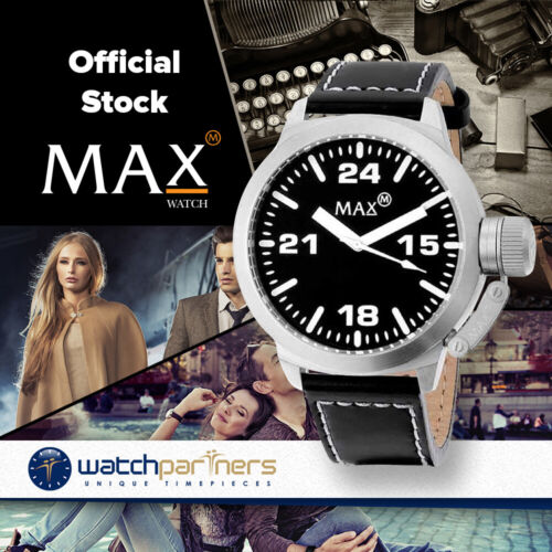 MAX THE CLASSIC WATCH BLACK DIAL S/S CASE LEATHER STRAP 5ATM 47mm DIAM 5-MAX085 - Afbeelding 1 van 2