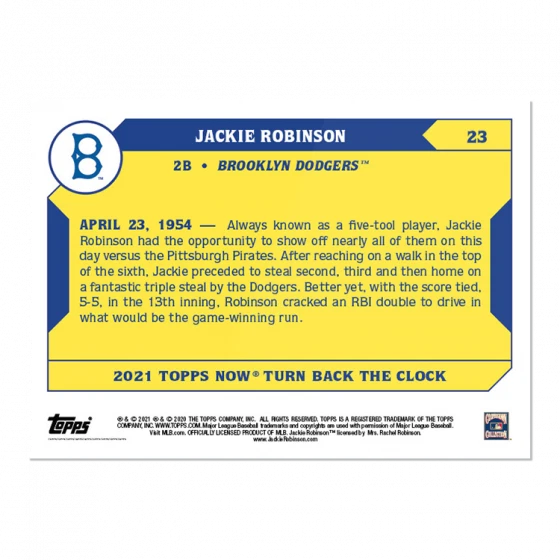 Presale 2021 Topps NOW Turn Back the Clock Jackie Robinson #23 ~Dodgers ~ PR 650 - Image 2 of 2