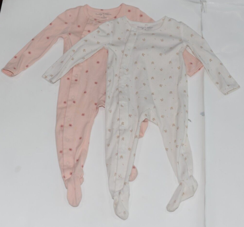 2 Lovely Little Baby Girl Front Snap Cotton Footie Size 9 Months Great Condition - Picture 1 of 16