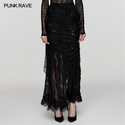 Punk Rave Women'S Gothic Casual Skirts Irregular Hole Decoration Long Skirts