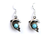 Lovely Natural Sky Blue Larimar .925 Sterling Silver Dolphin Earrings 1.5inch