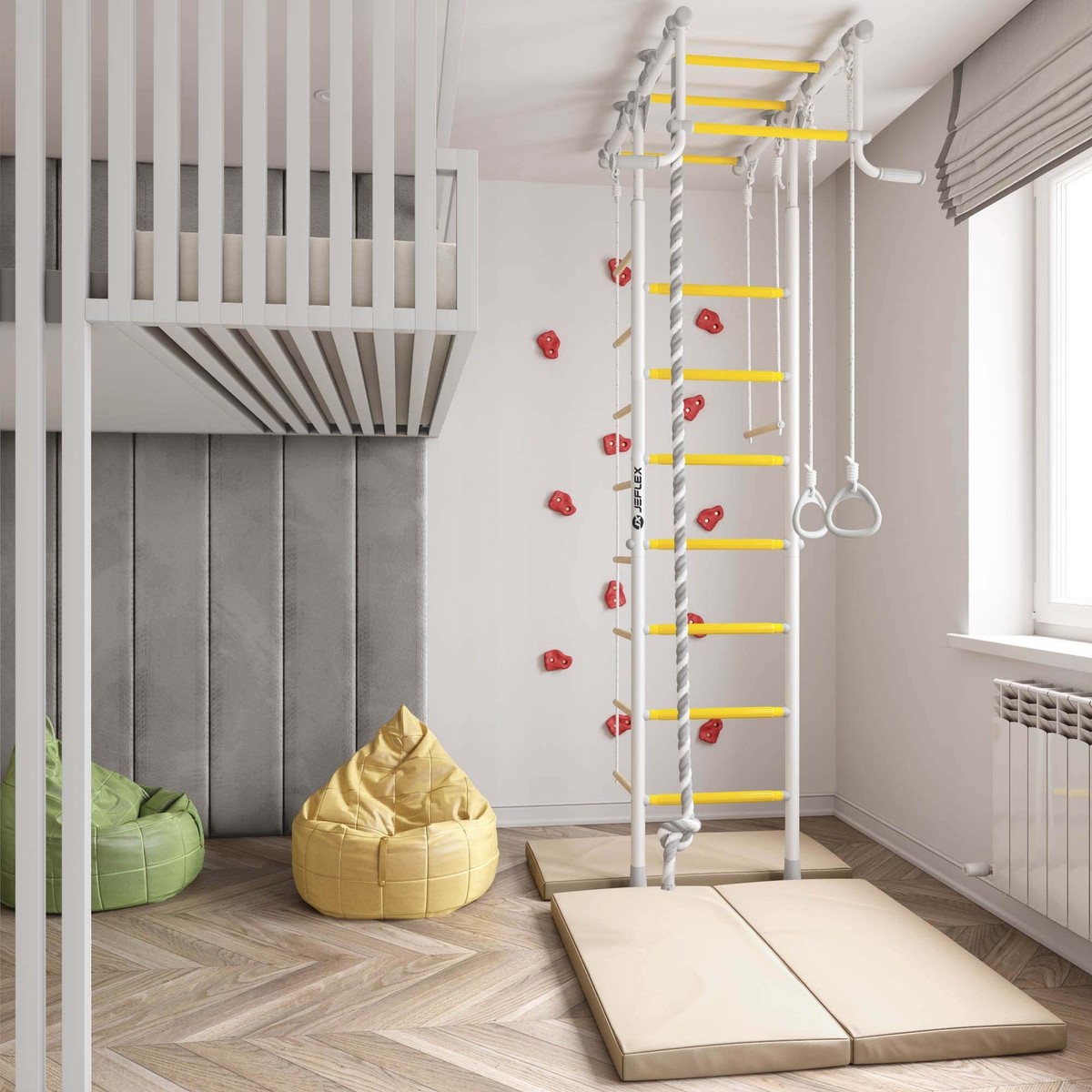 JEFLEX Kinder Sprossenwand mit T-förmigem Rahmen für Fitness & Spaß platzsparend