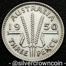 Australia 🇦🇺 3 Pence 1950 M. KM#44. Silver Threepence coin. Wheat Stalks.