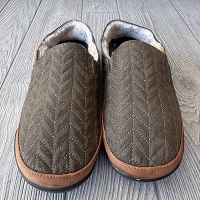 OluKai Hanohano Green Waxed Canvas Wool Shearling Slippers  display picture 1