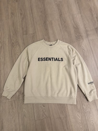 Essentials Men's Beige Crew Neck Pullover Sweatshirt Long Sleeve Logo