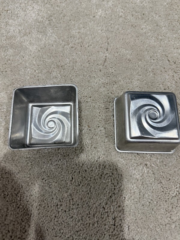 Set of 2 Vintage Original Square Metal Jello Molds, Silver Swirl, MCM