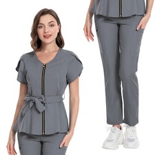 Women's Medical Uniform Scrub Shirts with Belt and Modern Yoga Jogger Pants Sets