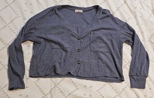 Moa Moa Womens Large L Blue V-neck Cropped Cardigan Made In USA outdoor Casual