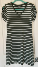 T by Talbots Dress Womens Sz S Olive Green White Striped Stretch Knit