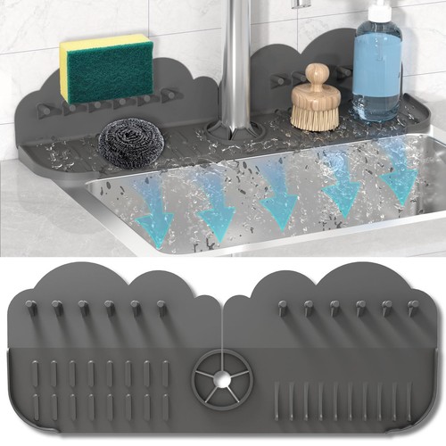 19.6&#8220; Upgraded Silicone Sink Faucet Mat Splash Guard with Sponge Holder, 1