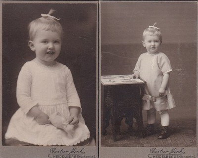 2 x Gustav Mech CDV - Child with Bow in Hair - Heidelberg around 1910