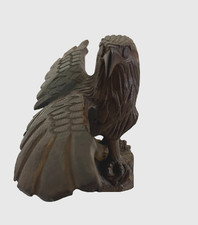 Vintage Bald Eagle Art Hand Carved Sculpture Statue Solid Wood Opened Wings Bird