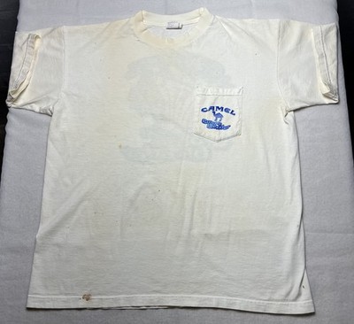 VTG Camel Big Vegas Groove Blender T Shirt XL Pocket Tee Distressed Thrashed