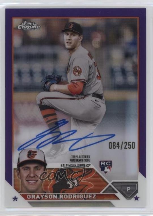 2023 Topps Chrome Rookie Purple Refractor 84/250 Grayson Rodriguez Auto RC 0ok8