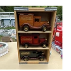 Coca-Cola Wooden Display Crate w/ 3 Vintage Style Delivery Trucks 1996 Repro