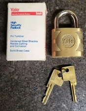 Vintage Yale Brass High Security Padlock New In Box, Never Used ,  2 Keys