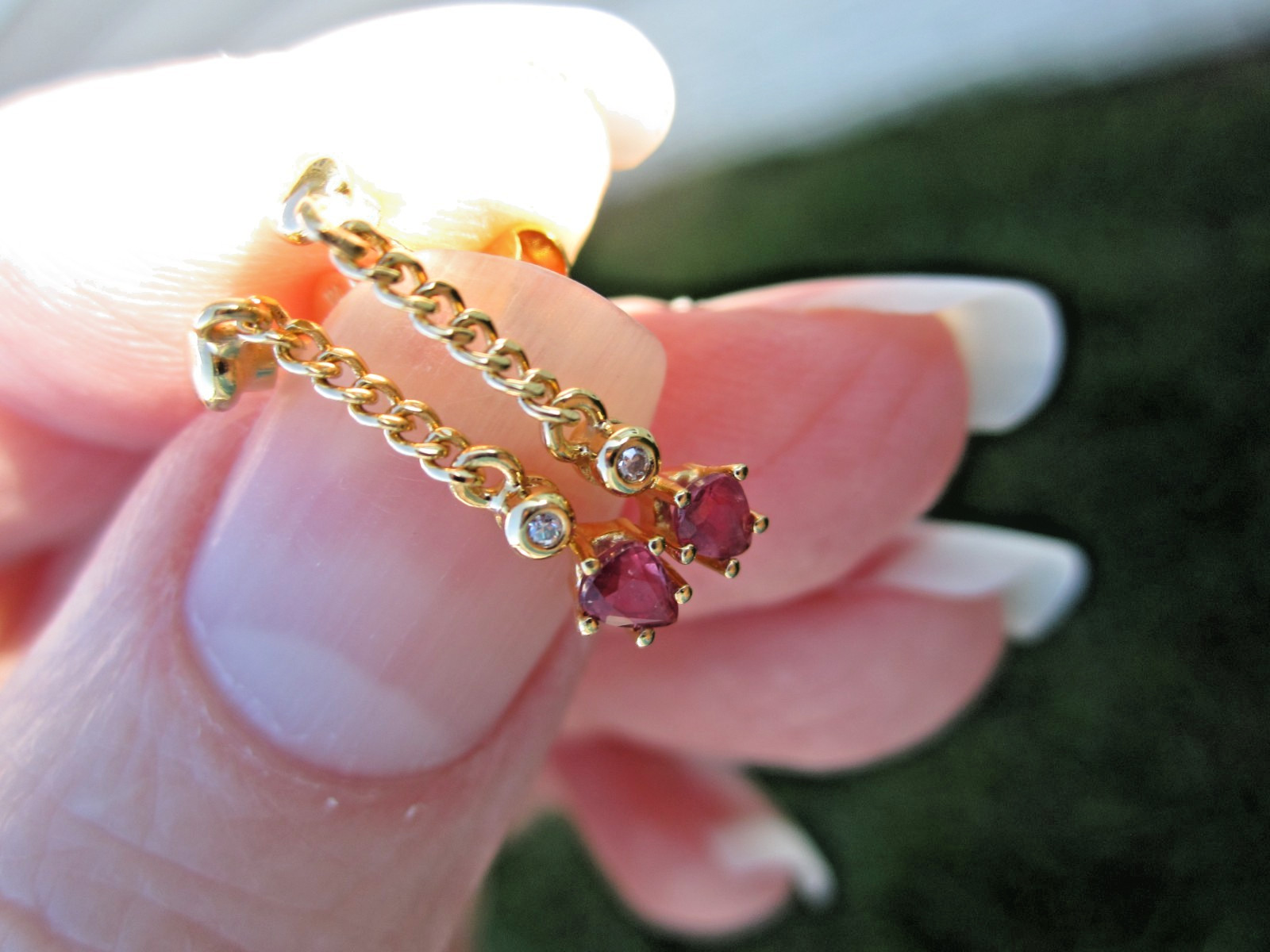 18K Solid Yellow Gold Ruby & Diamond Dangle Drop … - image 4