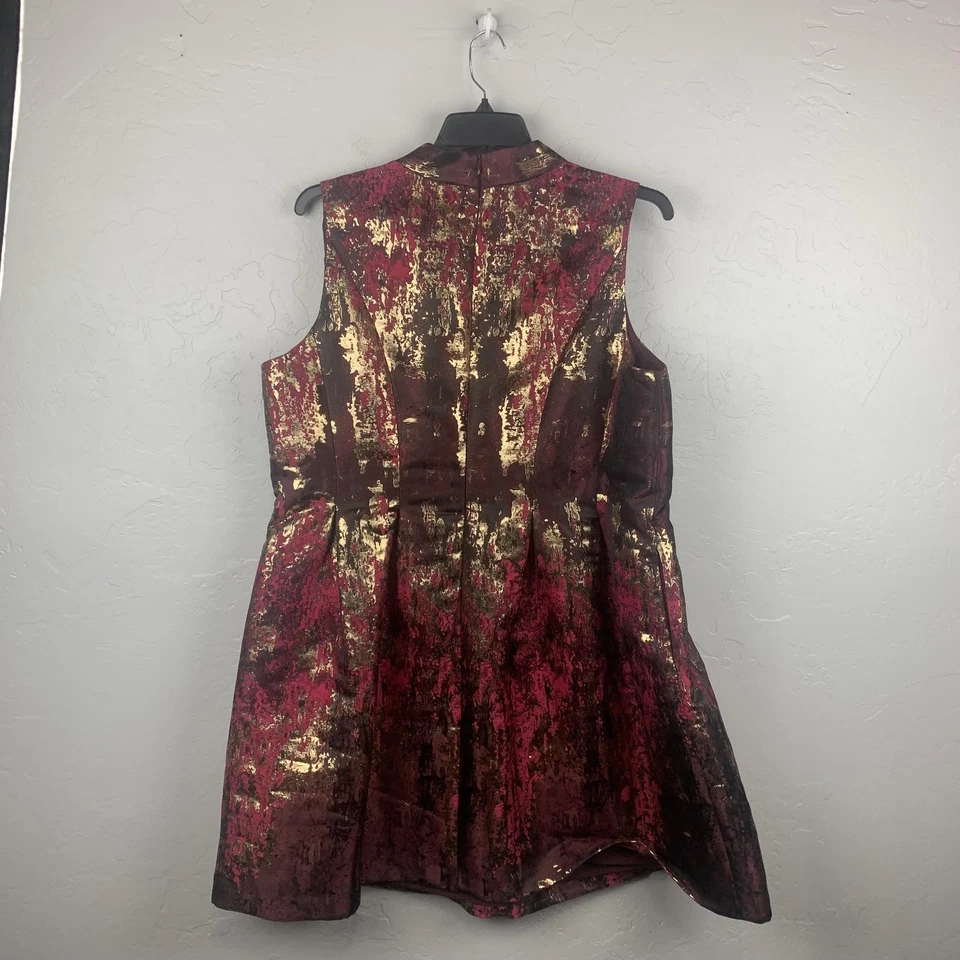 Vestido Vince Camuto Mujer 18W Rojo Dorado Metálico Brocado Sin Mangas Fiesta Foto 2 de 4