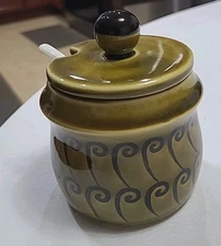 Vintage Avocado Green Sugar Bowl With Lid. Japan 4"x3.5" B2