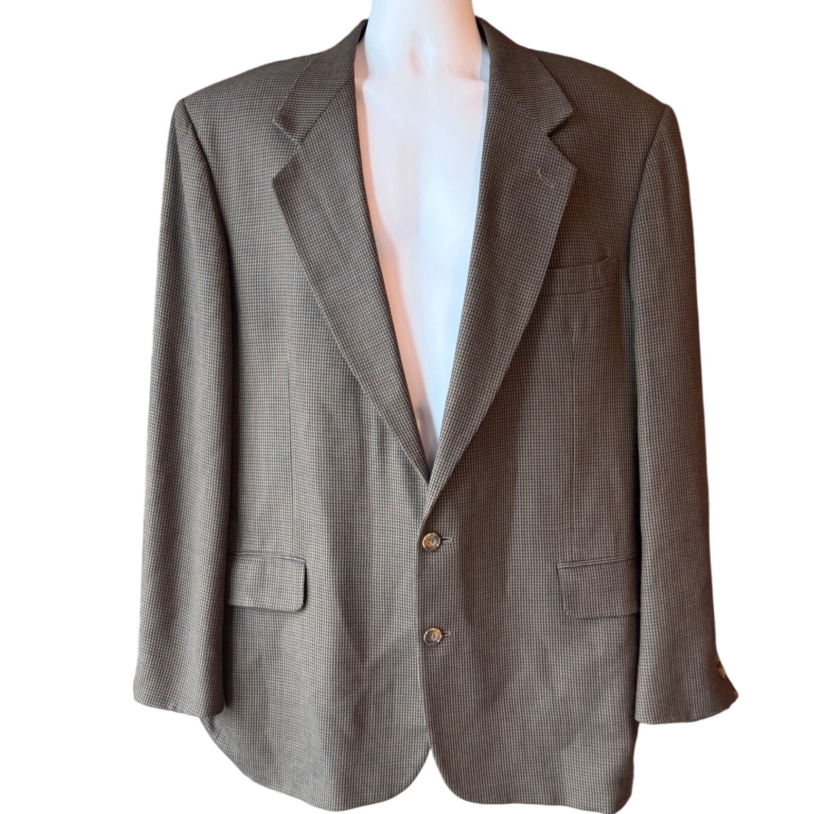 Oscar de la Renta Wool Blazer Houndstooth Two Button Sport Coat Size 48 L