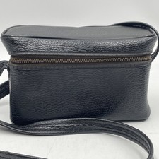 Vintage Black Leather Camera Bag / Carrying Case w/ Serval Zipper. Biker Bag