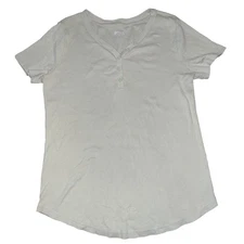 Duluth Trading Co Slub Henley T Shirt  M Short Sleeve Ribbed Cotton Blend Ivory