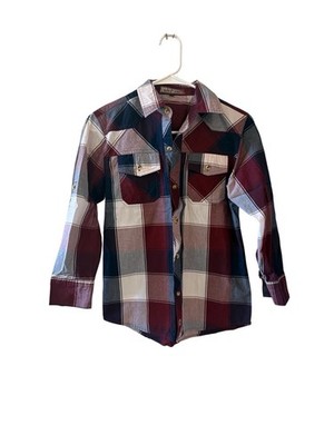 Boys Size 10 Faded Gear Red White Navy Plaid Button Down Shirt