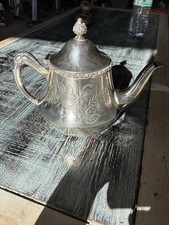 Antique Silver Elegant Tea Pot - Flower Engraved Design