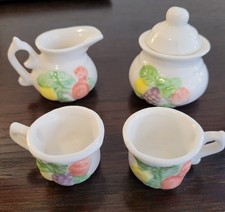 Vintage Child's Miniature Fruit Tea Set- Creamer, Sugar Bowl w/Lid  2 Tea Cups
